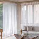White Pinch Pleated Curtains for Living Room Bedroom Meeting Room Window Curtains Faux Linen Semi Sheer Drapes Light Filtering with Hooks Traverse Rods 1 Panel 52x108 Inches Long