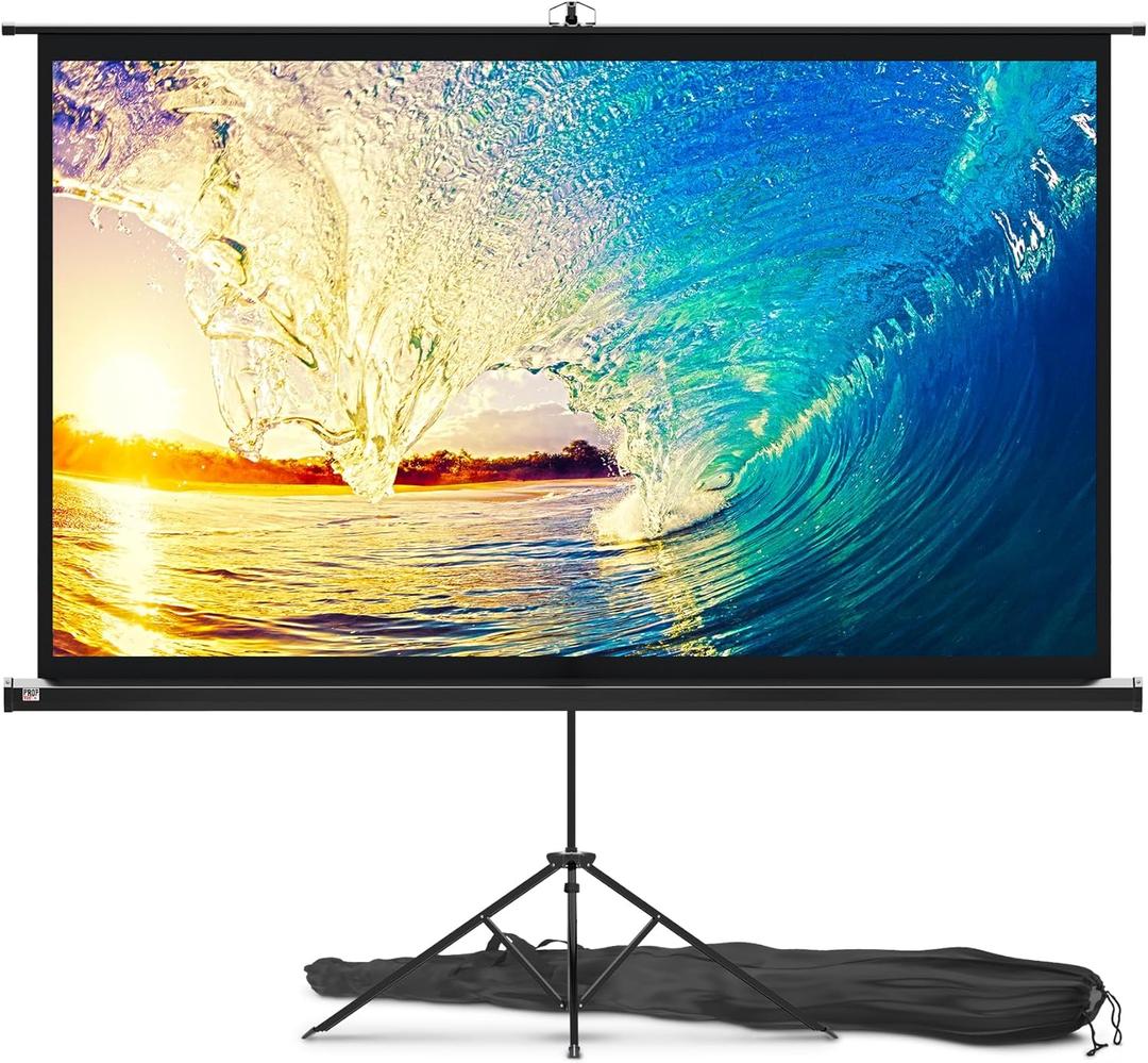 PropVue Projector Screen with Stand 84" - Indoor & Outdoor Projection Screen for Movie or Office Presentation - 16:9 HD Premium Wrinkle-Free Tripod Screen for Projector with Carry Bag & Tight Strap