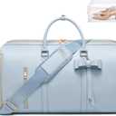 Travel Duffel Bag, Convertible Travel Garment Bag for Women, Fashion & Cute Carry On Duffle Bag w/Shoes Pouch, 2 in 1 Foldable PU Leather Hanging Duffle Bag, Single-Zipper Design, Blue