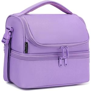 FlowFly Double Decker Cooler Insulated Lunch Bag Large Tote for Boys, Girls, Men, Women, with Adjustable Strap,Purple
