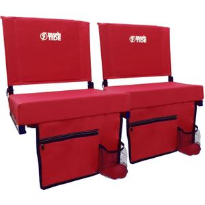 BRAWNTIDE Wide Stadium Seat - Extra Thick Cushion, Great Back Support, Lightweight Chair, Multiple Storage Pockets, Compact, Ideal for Sporting Events (Red, 2 Pack)