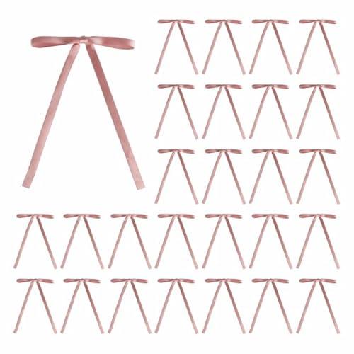 Meseey 30 Pcs Satin Bows with Twist Tie 5 x 7 Inch Pretied Premade Ribbon Bows for Tree Wreath Garland Home Decor Indoor Outdoor Decorations (Rose Gold)