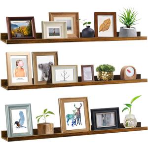 Giftgarden 47 Inch Long Floating Shelves for Wall, Rustic Picture Ledge Large Shelf for Living Room Bedroom Bathroom Kitchen, Set of 3 Different Sizes