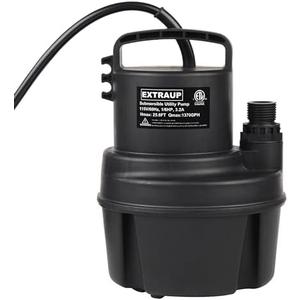 EXTRAUP 1/6 HP 1370GPH Portable Submersible Utility Pump Low Suction Electric Clean Pool Cover Basement Flood Drainage Water Transfer Pump Black