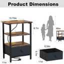 Side Table with Charging Station, Nightstand with Adjustable Fabric Drawer, Bedside Table for Bedrooms, Living Rooms & Home Decor (Brown Black), 11.8"D x 15.74"W x 24"H