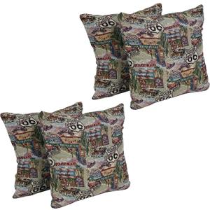 Blazing Needles Tapestry Throw Pillow, 17", Route 66, 4 Count