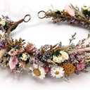 Rustic Preserved Dried Flower Crown Natural Floral Headband with Daisy Cream Mixed Flowers for Women Maternity Brides Bridesmaids Flower Girls Family Photography