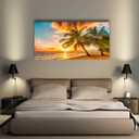 Beach Themed Wall Art Canvas Prints Seascape Picture Bathroom Dcor Ocean Tree Sunset Paintings for Living Room Bedroom Office Home Kitchen Decorations 28x57 Wooden Framed Natural Landscape Artwork