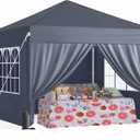 Driftalia 10x10 Pop Up Canopy Tent with 4 Sidewalls, Dark Grey | One-Push Center Lock, 3 Adjustable Heights, Carry Bag Included for Camping, Parties, Beach & Outdoor Events