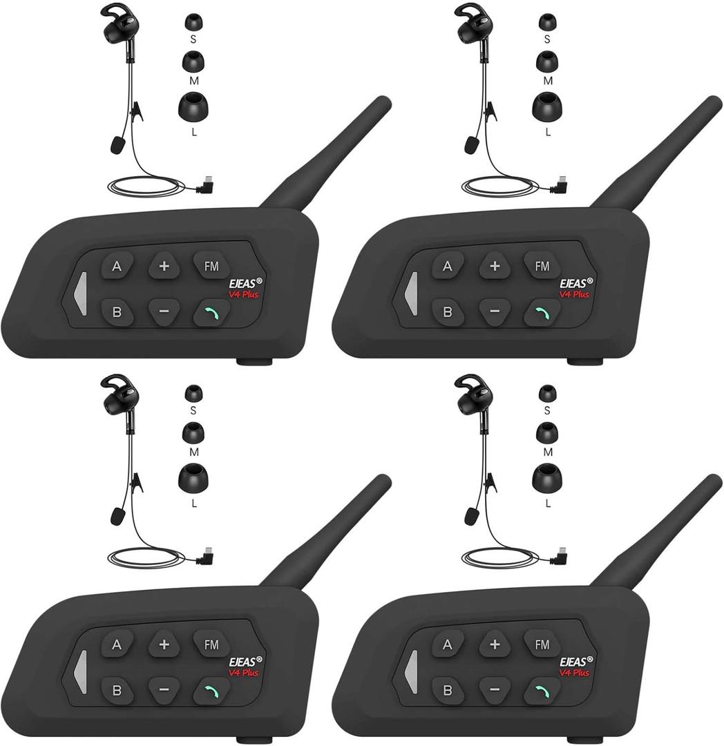 Referee Communication System Sets, V4C Plus Referee Headsets with USB C Interface Right Earpiece for Volleyball Official Football Coach Crews Soccer Handball (4 Pack) (4 Pack Right-Ear)