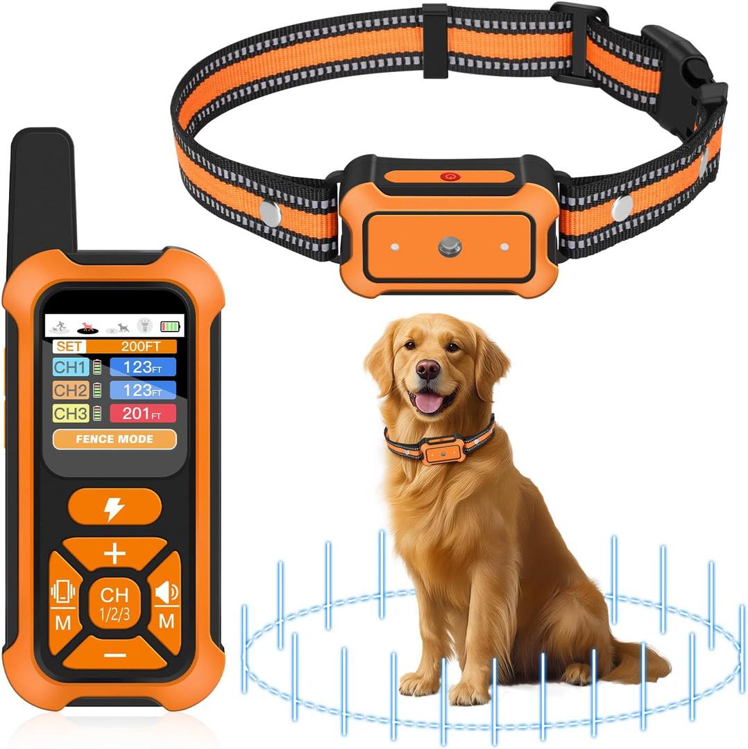 3-in-1 Wireless Dog Fence System: Ultra-Precise 1Ft, Electric Shock Fence Featuring Indoor Barrier & Remote Training, IPX7 Waterproof Collar, 3 Correction Modes, 15+ lbs Dogs