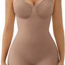 SHAPERX Women's Shapewear Tummy Control Bodysuit with Removable Pads Seamless Sculpting Mid Thigh Body Shaper, S/M-Plus