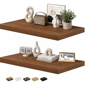 RICHER HOUSE 12" Deep Floating Shelves, 24 Inch Long Rustic Wood Wall Shelf