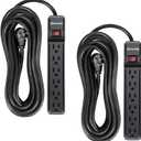 DEWENWILS 2-Pack Power Strip Surge Protector,25 Ft Extra Long Extension Cord, Low Profile Flat Plug,15 Amp Circuit Breaker, 500 Joules, Wall Mount, Black, UL Listed