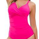 GRAPENT One Piece Swimsuit Women Ruched Twist Front Padded Modest Full Coverage Swim Bathing Suit Swimwear Swimsuits (Pink, XXL)
