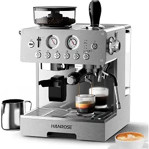 Espresso Machine with Grinder, 20Bar Espresso Machine Stainless Steel, Coffee Machine with Milk Frother for Latte/Cappuccino, Adjustable Temperature, Independent Hot Water & Americano Function (Defective)