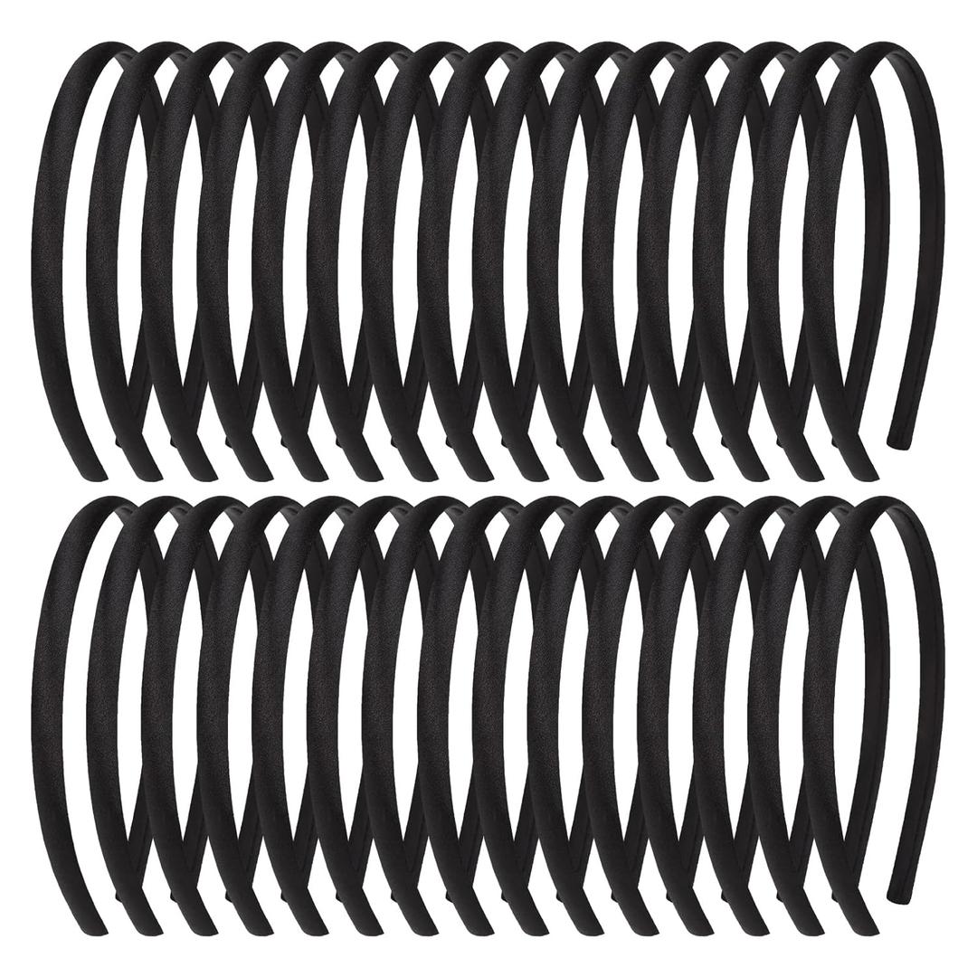 Black Headbands for Girls 30Pcs DIY Craft Head Bands Hard Thin Headband Rubber Plastic Hairbands for Kids Teens Party Favors (1 Count (Pack of 30))