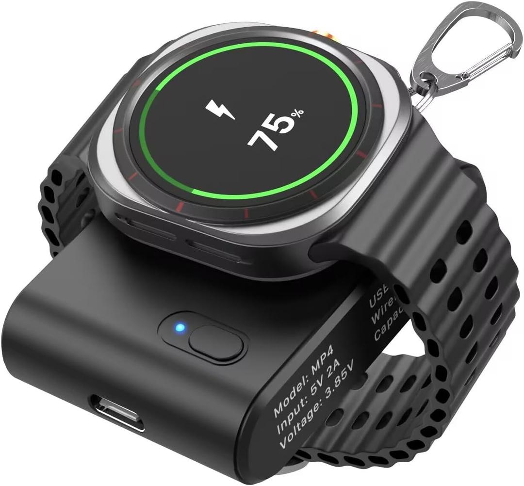 Watch Charger for Galaxy Watch 7 Ultra, 2000mAh 2-in-1 Portable Charger for Samsung Galaxy Watch 7/Ultra/6/6 Classic/5/5 Pro/4/3/Active 2, for Samsung Gear S3/Sport Watch Charger with Keychain (Black)