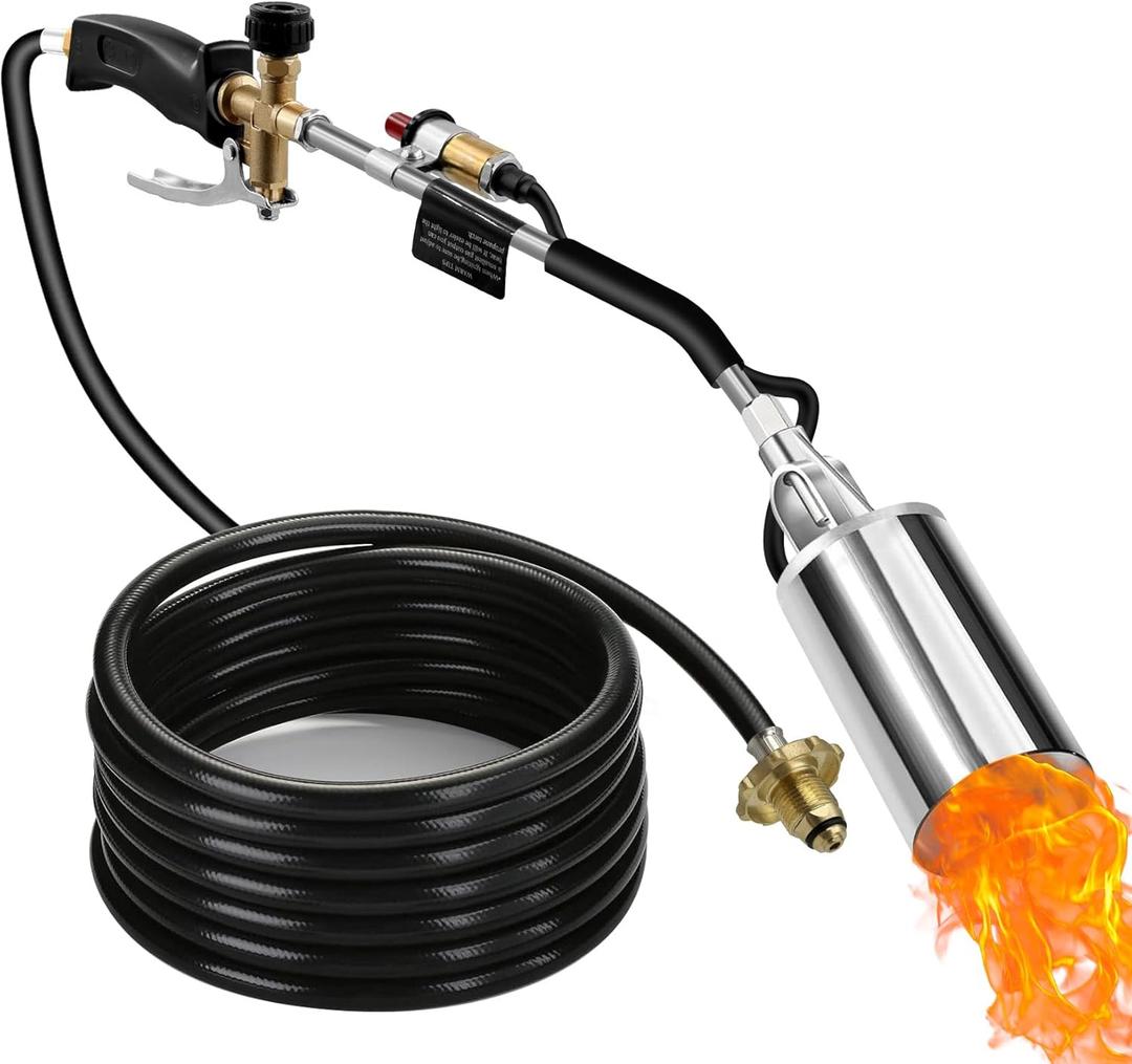 Propane Torch Weed Burner, Weed Torch with 10FT Hose, High Output 2,500,000 BTU Blow Torch with Flame Control and Turbo Trigger Push Button Igniter, Flamethrower for Garden Wood Ice Snow Road