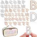 104Pcs Pearl Letter Patches Self Adhesive, 4Set 2Styles Rhinestone Pearl Stick on Letters, A-Z Bling Glitter Letters Patch Alphabet Applique Letter Stickers for DIY Clothes Bags Shoes (White, Gold)