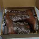 IUV Cowboy Boots For Men Wide Foot Square Toe Western Boots with Classic Embroidered Durable Slip on Boots Size 10.5 Dark Brown Color