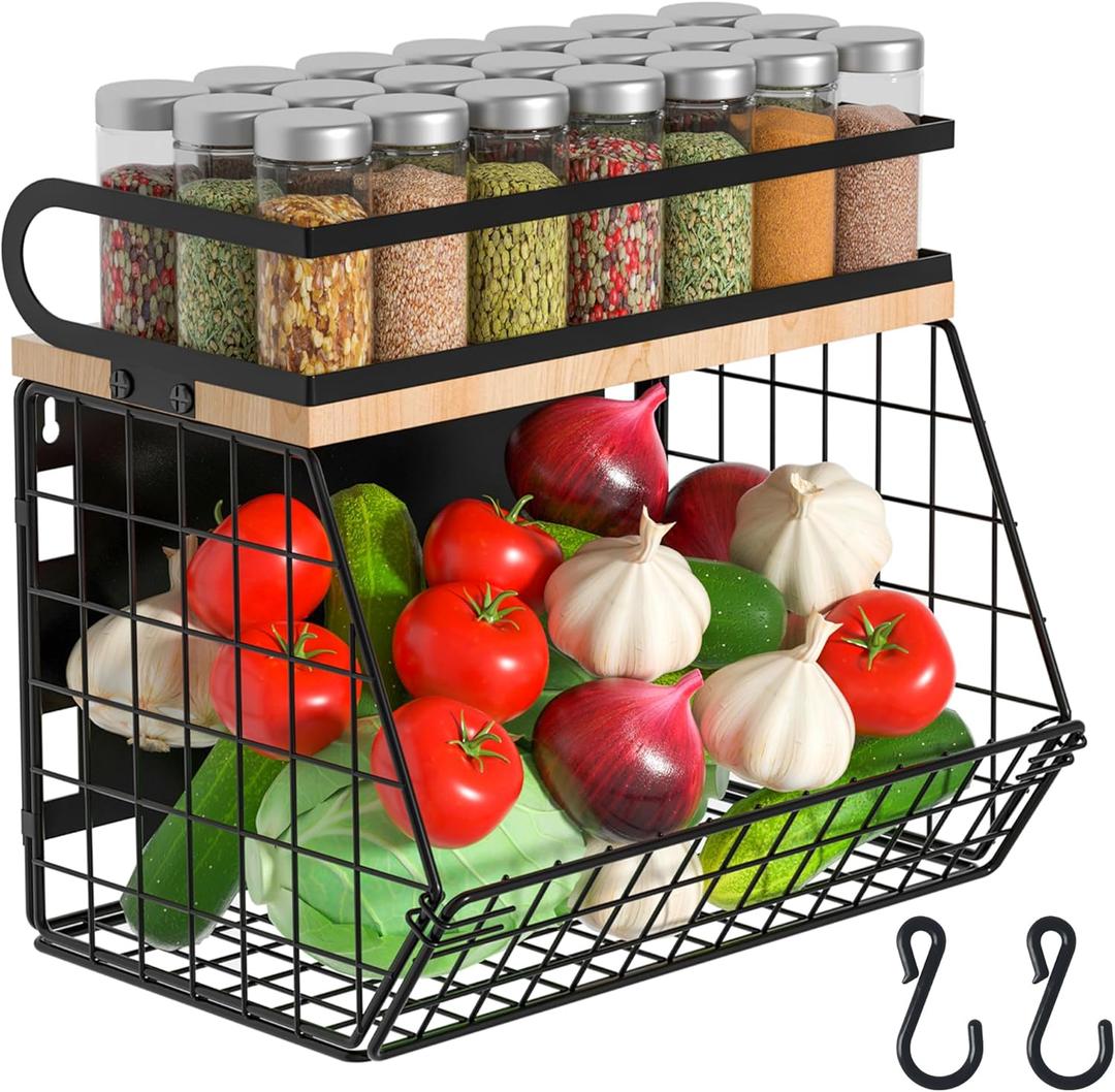 Uninol home Magnetic Shelf for Fridge with Wood Lid, Large Container Magnetic Spice Rack for Refrigerator,Fruit Potato and Onion Storage Bins, Pantry Organizers & Storage, Kitchen Counter, Cabinet