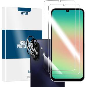 Galaxy A26 HD Clear Tempered Glass Screen Protector + Camera Lens Protectors, [2+2 Pack] [3D Glass] [Anti-Glare] [Bubble-Free] Screen Protector Glass For Samsung Galaxy A26