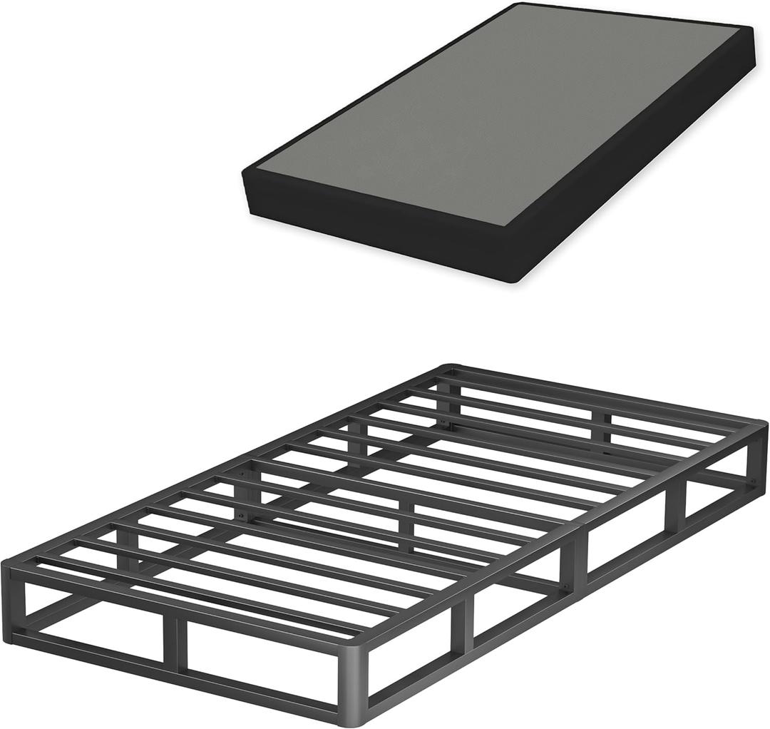 7 Inch Twin Metal Box Spring with Round Corners - 3000 lbs Capacity, High Profile Heavy Duty Mattress Foundation with Steel Slats, Noise-Free, Easy Assemble, Black