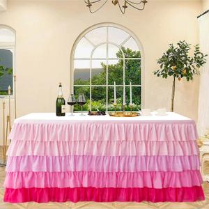 Pufogu Pink Tulle Table Skirt 6ft Tutu Ruffled Chiffon Tablecloth For Rectangle Wedding Baby Shower Girls Birthday Party and Cake Dessert Table Decorations(BrightRainbow, L6(ft), H30in)
