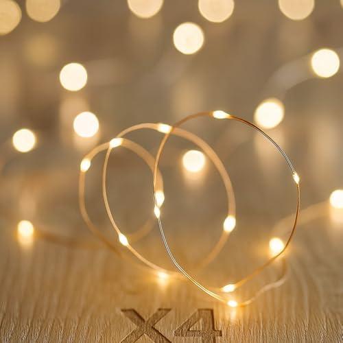 koopower 4 Pack 16ft Fairy Lights with Timer, Batteries, and 9 Modes on Waterproof Copper Wire String Lights for Bedroom, Wedding, and Christmas Decor, Warm White, Set of 2