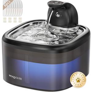 Cat Water Fountain Cordless 118oz/3.5LWireless & Ultra Quiet with Sensor/Timer Mode Stainless Steel Tray BatteryOperated Pet Fountain for Indoor Use, Pet Water Dispenser (Cat Fountain+8 Filters)