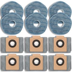 12 Pack Replacement Parts Dust Bags Mop Pads for eufy X10 Pro Omni Accessories Robot Vacuum Self-Empty Station,6 Dust Bags, 6 Mop Pads