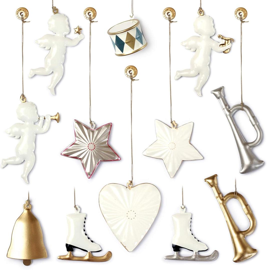 Christmas Ornaments 12 Pack Aizulhomey Metal Double Sided Hand Painted Tree Ornaments Hanging Decorations Gift Tags Holiday Celebrations, Christmas Parties, and Home Decor