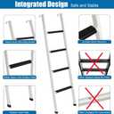Anti-Slip RV Bunk Ladder, 52in Integrated Heavy Duty Steel Camper Bunk Bed Ladder with Anti-Slip Rubber Pads and Hooks - White