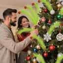 3 x 8 Pcs Christmas Tree Topper Decoration, 17" Green Christmas Tree Pick with Red Glitter Berry Ornaments, Artificial Green Fluffy Stems for Christmas Tree Top, Wreath, Vase, Gift Craft Decor