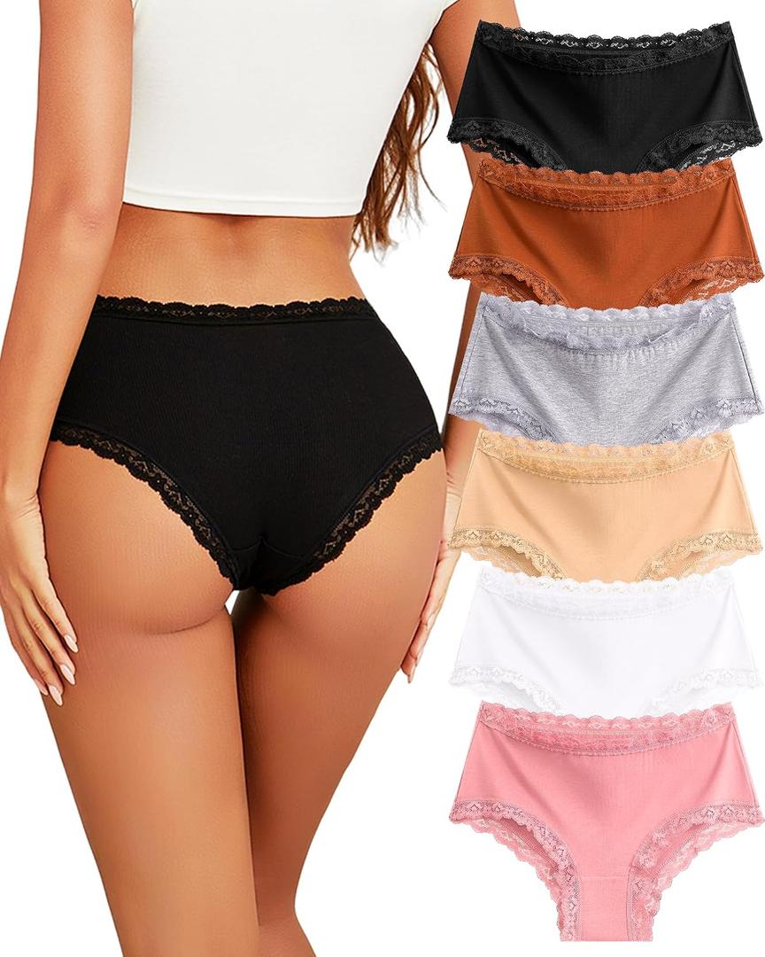 Sth Big Cotton Underwear for Women High Waisted Womens Underwear Pack Sexy Lace Edge Bikini Cheeky Panties Girls Brief (XL)