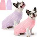 2 Pack Dog Sweaters for Medium Dogs Winter Turtleneck Pullover Cable Knit Fleece Stretch Frenchie Dachshund Pug Corgi Beagle Boy Girl Pet Clothes (M, Pink & Purple)