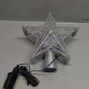 Brightown Christmas Star Tree Topper with Built-in 3D Glitter Led Snowflake Projector Lights, Silver Hollowed Pentagram Tree Toppers Christmas Decorations Indoor for Xmas New Year Party Holiday