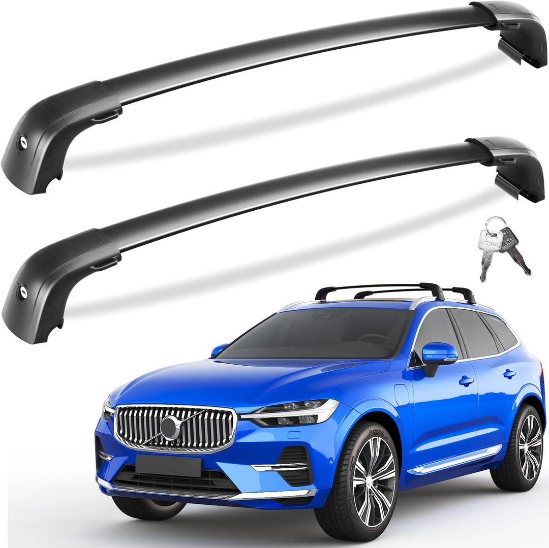 Tuyoung Roof Rack Cross Bars Compatible with Volvo XC60 XC-60 2018-2026, 220lbs Lockable Heavy Duty Anti-Theft Aluminum Roof Rails Crossbars Rooftop Accessories Luggage Racks Carrier Black
