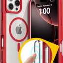 Follaroma for iPhone 16 Pro Case with Camera Control Capture Button, Compatible with MagSafe, Heavy Duty Shockproof Protection Phone Case, Anti-Drop, Transparent Magnetic Phone Cover, 6.3'', Red