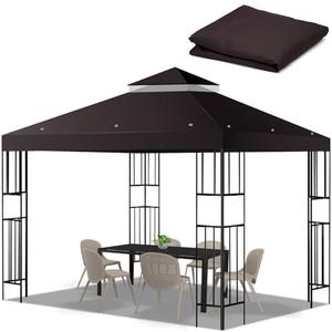 10x10 FT Gazebo Replacement Top, Canopy Replacement Cover Double Tiered for Outdoor BBQ Roof Cover Grill Shelter (Coffee)