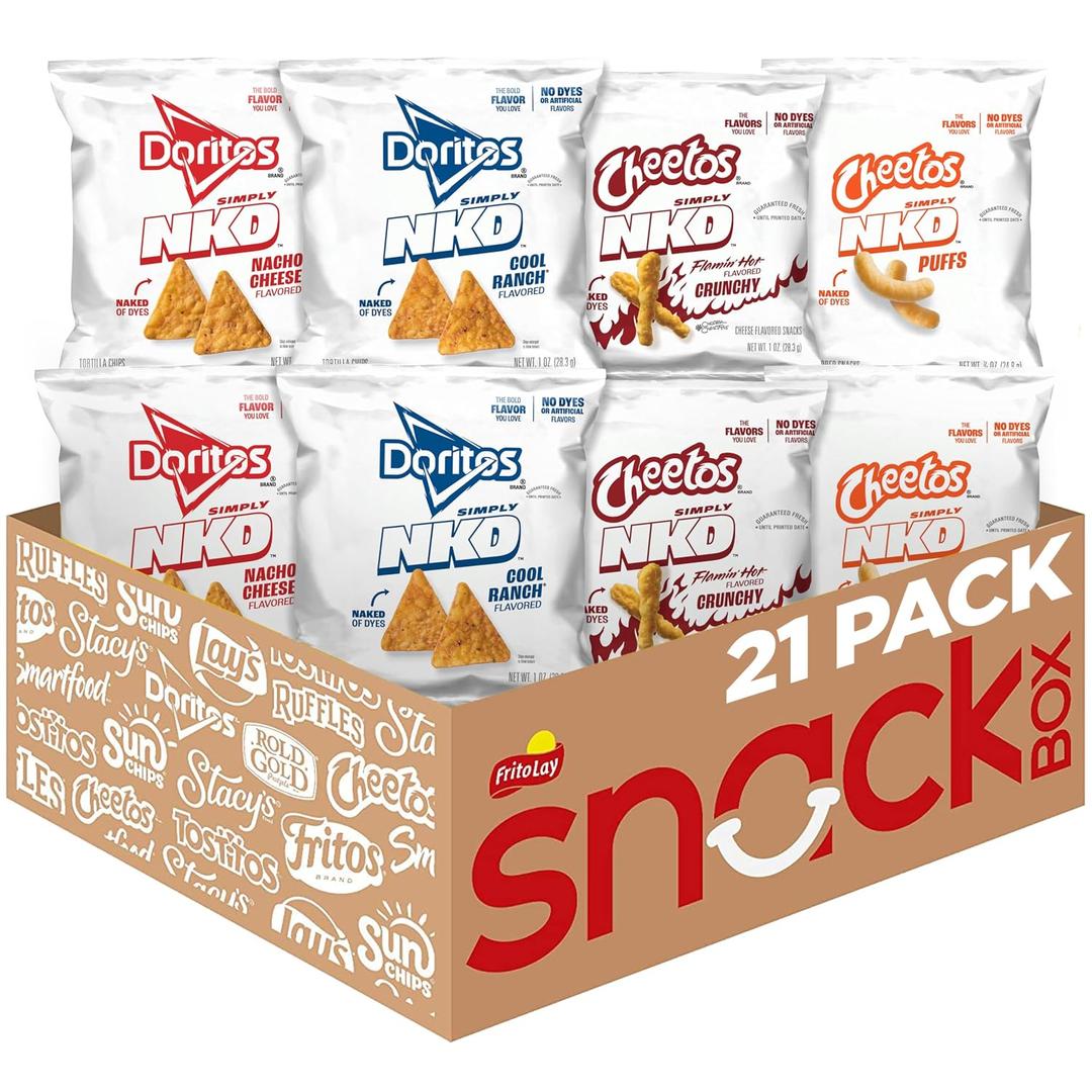 Simply NKD Snacks, 4 Flavor Variety Pack, Single Serve Bags (21 Pack), No Dyes, No Artificial Flavors, Cheetos, Doritos (EXP 09/22/26)