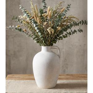 Ceramic Flower Vase with Handles,10" Neutral Tall Clay Beige Terracotta Vases Farmhouse Table Vases with Handle Living Room Decor Rustic Pottery Pots for Home Shelf Coffee Dining Desk Fireplace
