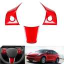 for Tesla 2017-2023 Model 3 and 2020-2024 Model Y Steering Wheel Cover Trim Interior Decoration Protection Accessories(Red)
