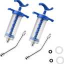 2Pcs Reusable Goats Syringe, 2 Drench Nozzle Adjustable Dosage Drench Gun Syringe for Bird, Cattle, Sheep, Goats, Horse, Pig, Dog Supplies, Pet Water Filler Tool (M-50ML)