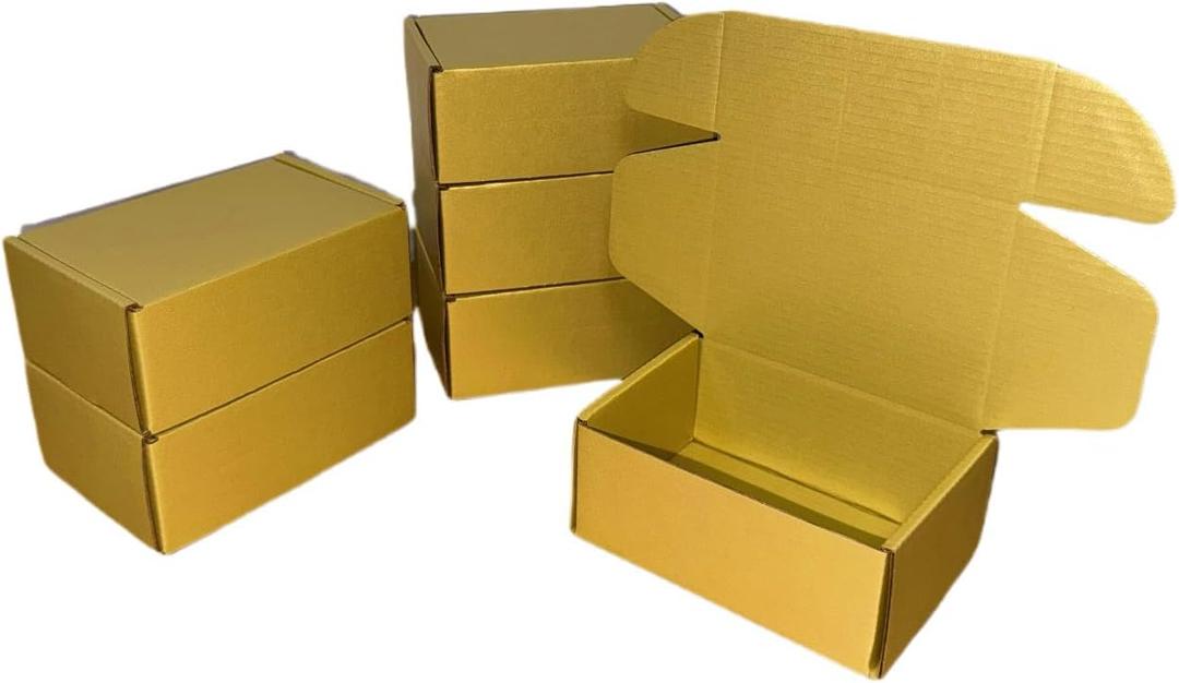 50 Pcs 7.1 x 5.1 x 2 inches Corrugated Cardboard Gift Boxes Recyclable Shipping Boxes for Mailing & Holidays, Wedding, Birthday, Gifts Packaging, Phone Case Packaging (Gold, 7.1 x 5.1 x 2")