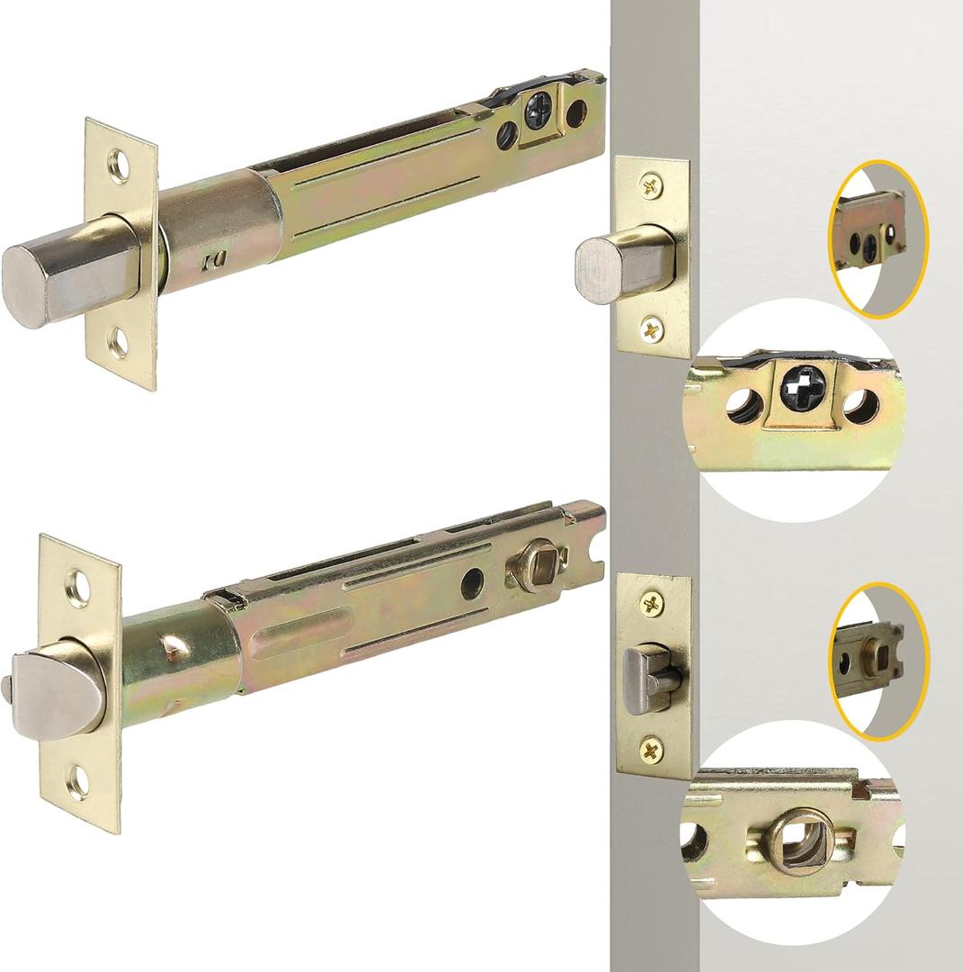 5-Inch Deadlatch & Deadbolt Latch Combo Fit Standard Entry Knobset, 90 Square Interface, Square Corner Faceplate, 2-1/8" Cross Bore & 1" Edge Bore, Non-Handed, Polished Brass