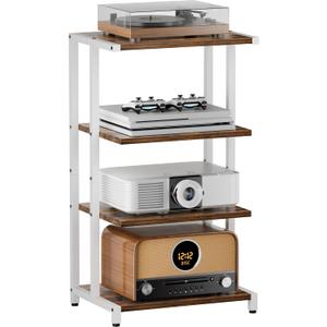 4-Tier Media Storage Stand, Audio Media Rack for Living Room, Gaming Room, Music Studio, Wooden Game Console Shelf for TV Accessories/Audiovisual Equipment/Optical Disc/PS4, White