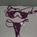 GORGLITTER Women's Floral Lace Lingerie Set 2 Piece One Shoulder Strappy Bra and G-String Thong Sets Purple Medium