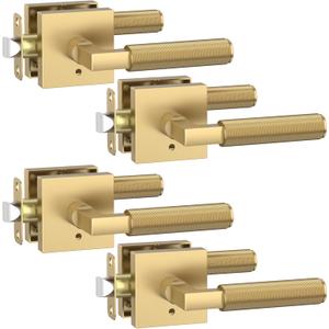 Asidrama 4 Pack Champagne Bronze Privacy Door Handles, Door Lever with Door Knobs Indoor for Bedroom or Bathroom, Heavy Duty Door Handles Interior with Locks for Left Right Sided Doors